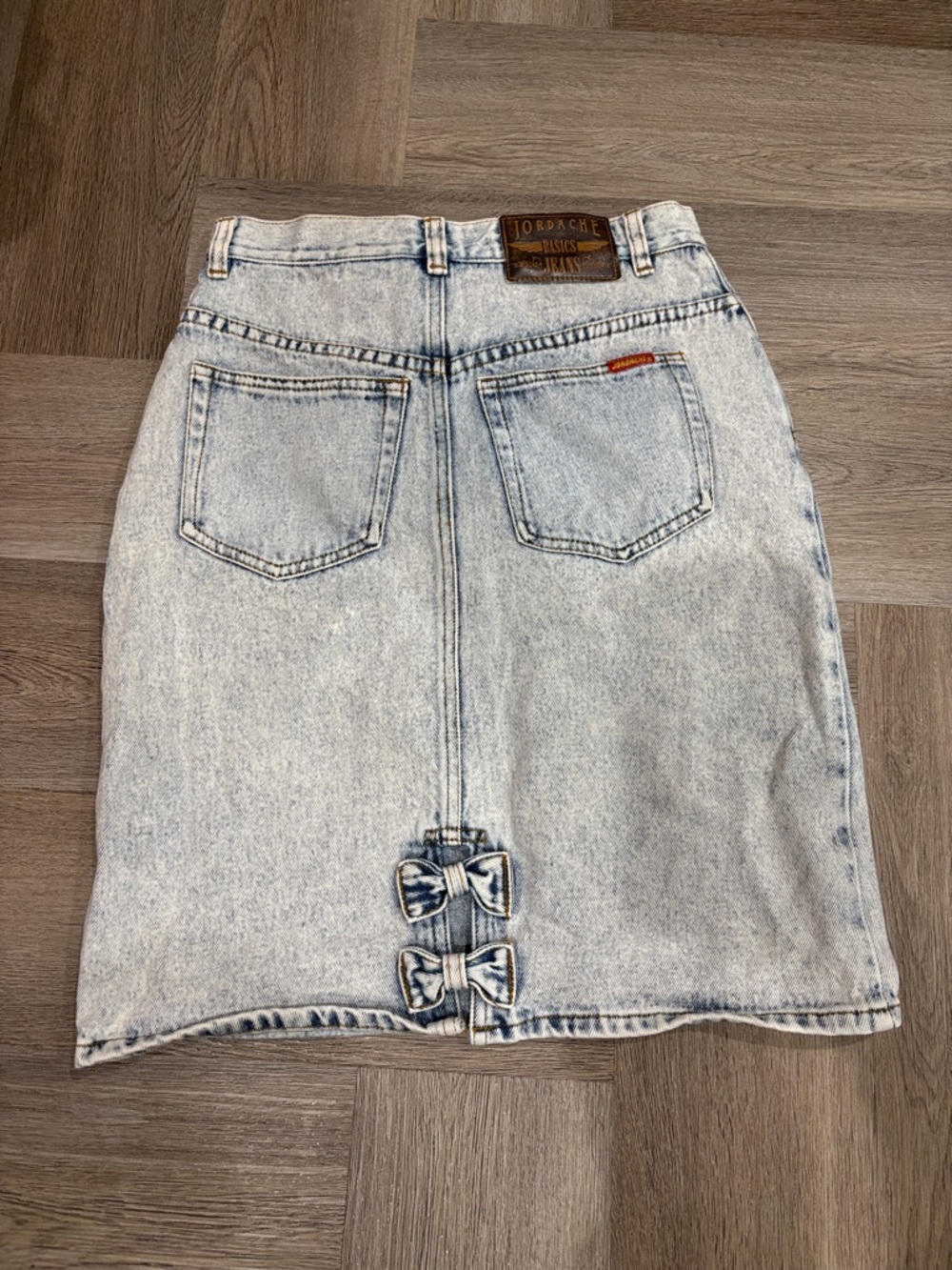 Vintage Jordache Light Wash Denim High Waist Pencil Denim Skirt with Bow Detail